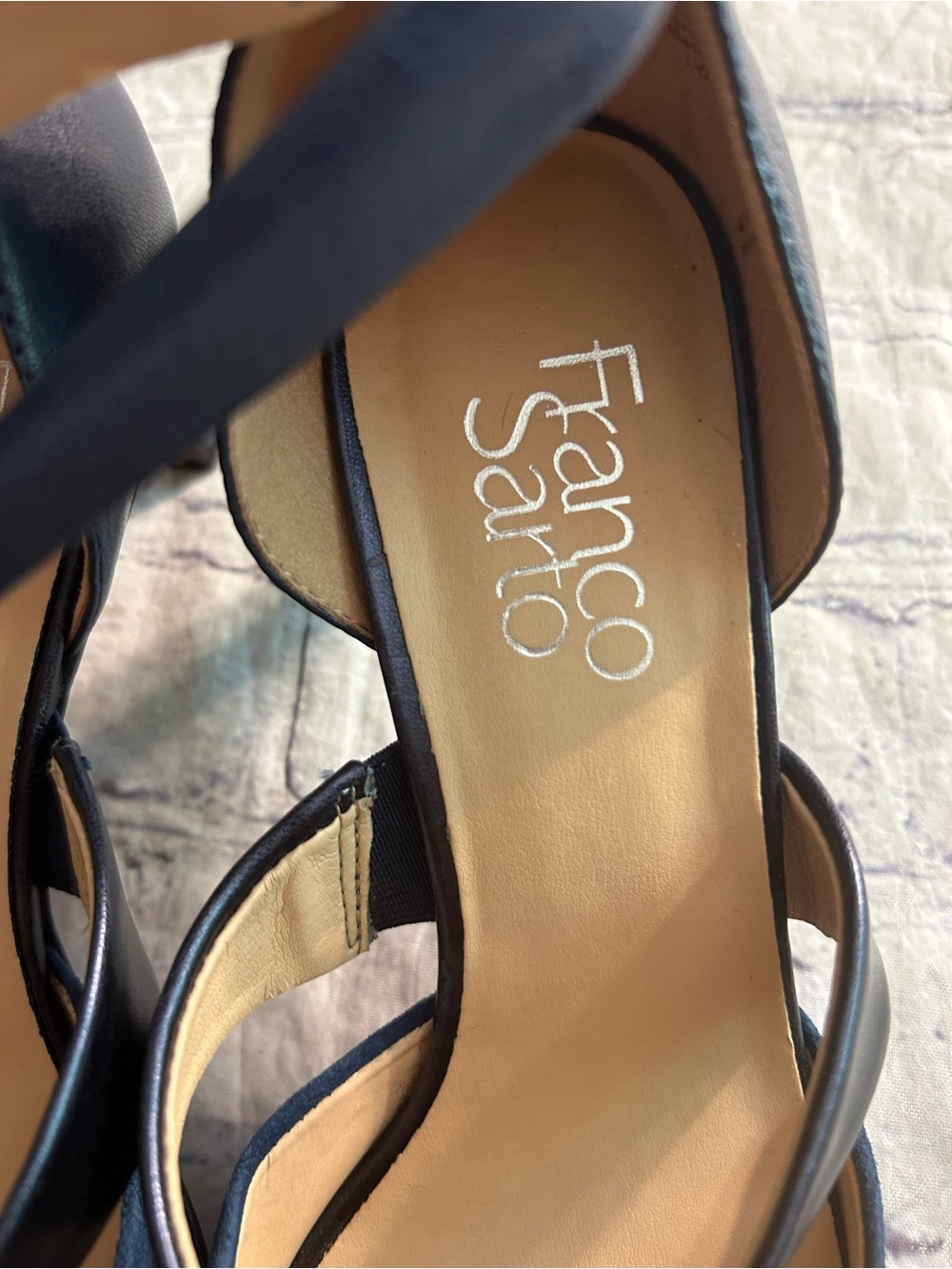 FRANCO SARTO DAVEY NAVY BLUE SUEDE ZIP BACK TWO STRAPS PUMPS WOMEN’S SIZE 8M - Picture 4 of 16